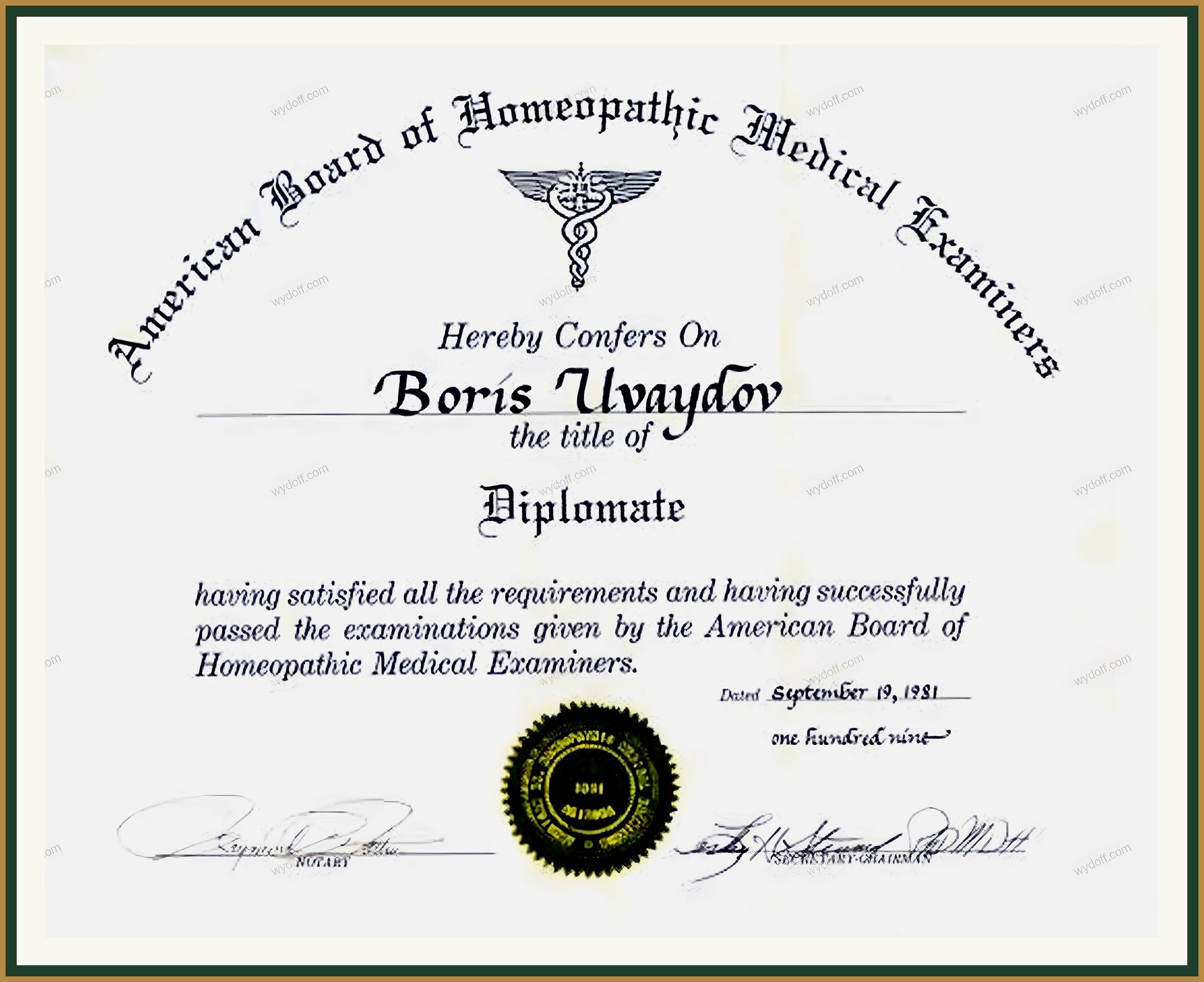 American Board of Homeopathic Medical Examiners, 1981 — Diplomate